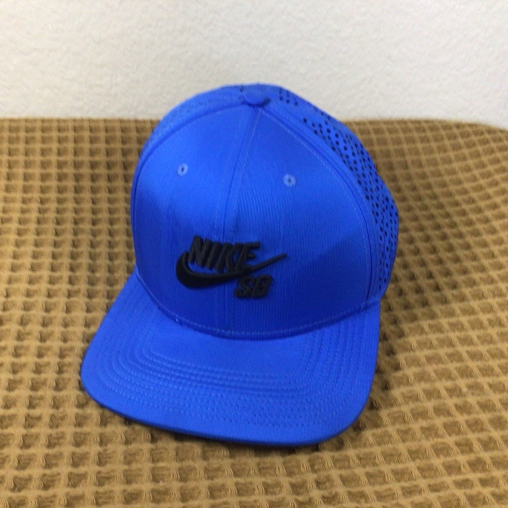 RARE Nike SB Hat Snapback Blue Black Perforated Mesh Dri-Fit Pro Aerobill Swoosh